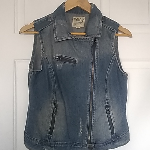 Dolled Up Denim - Distressed jean vest with rhinestones